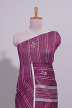 Wine Pink Striped Linen Cotton Saree with Self Border Contrast Pallu and Matching Plain Blouse