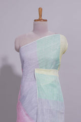 Multicolor plain Linen Cotton Saree with Self Border And Matching Blouse