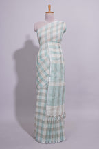 Light Green Checked Linen Cotton Saree with Matching Pallu and Contrast Blouse