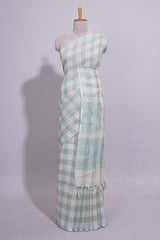 Light Green Checked Linen Cotton Saree with Matching Pallu and Contrast Blouse