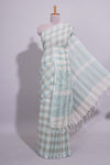 Light Green Checked Linen Cotton Saree with Matching Pallu and Contrast Blouse