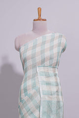 Light Green Checked Linen Cotton Saree with Matching Pallu and Contrast Blouse