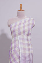 Light Purple Checked Linen Cotton Saree with Matching Pallu and Contrast Blouse
