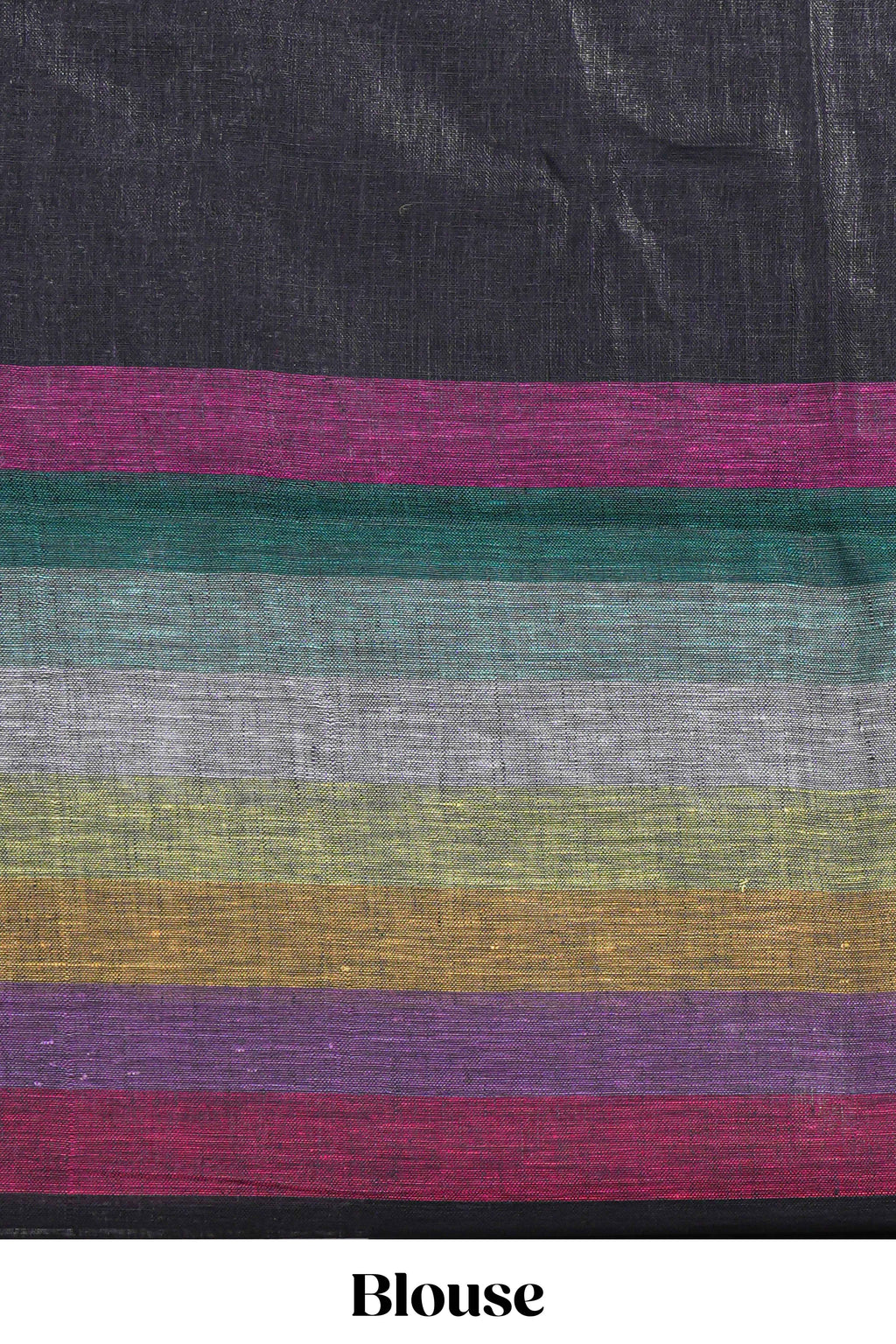 Multicolor Stripes on Black Linen Cotton Saree With Multicolor Pallu and Matching Blouse