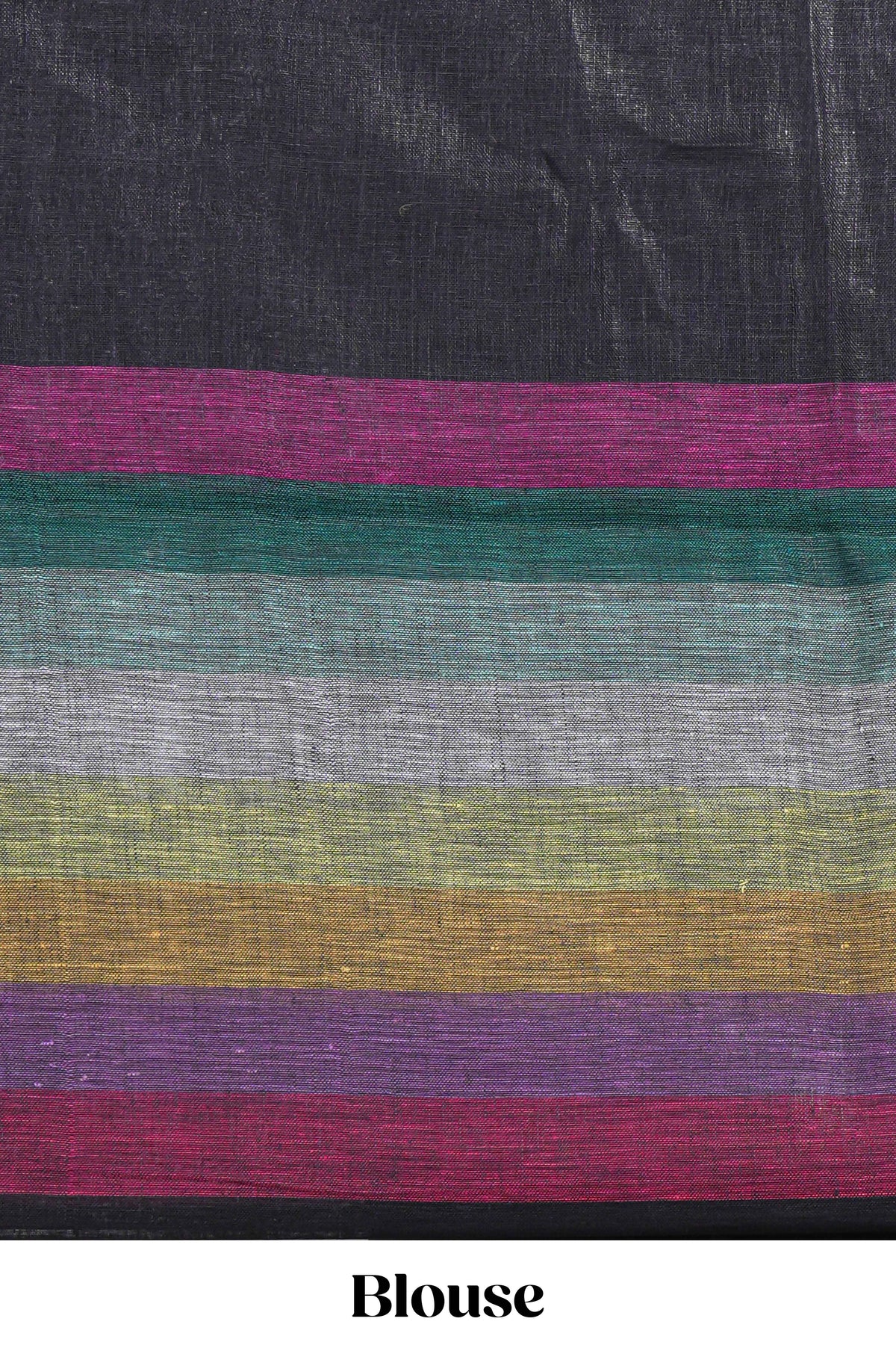 Multicolor Stripes on Black Linen Cotton Saree With Multicolor Pallu and Matching Blouse