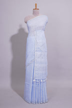 Lavender shade Plain  Linen Cotton saree With Matching border and Striped Blouse