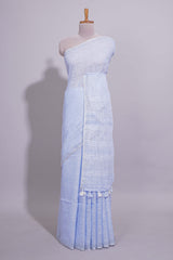 Lavender shade PlainLinen Cotton saree With Matching border and Striped Blouse