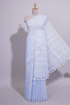 Lavender shade PlainLinen Cotton saree With Matching border and Striped Blouse