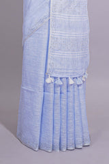 Lavender shade PlainLinen Cotton saree With Matching border and Striped Blouse