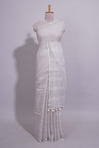 Grey shade Plain  Linen Cotton saree With Matching border and Striped Blouse