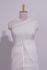 Grey shade PlainLinen Cotton saree With Matching border and Striped Blouse