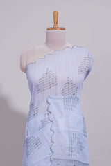 Indigo blue linen saree tiny motifs and sequin with scalloped border and matching blouse