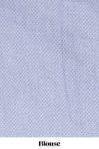 Indigo blue linen saree tiny motifs and sequin with scalloped border and matching blouse