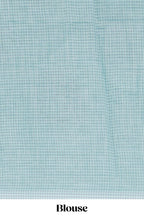 Pastel blue linen saree tree motifs and tiny sequin with scalloped border and matching blouse