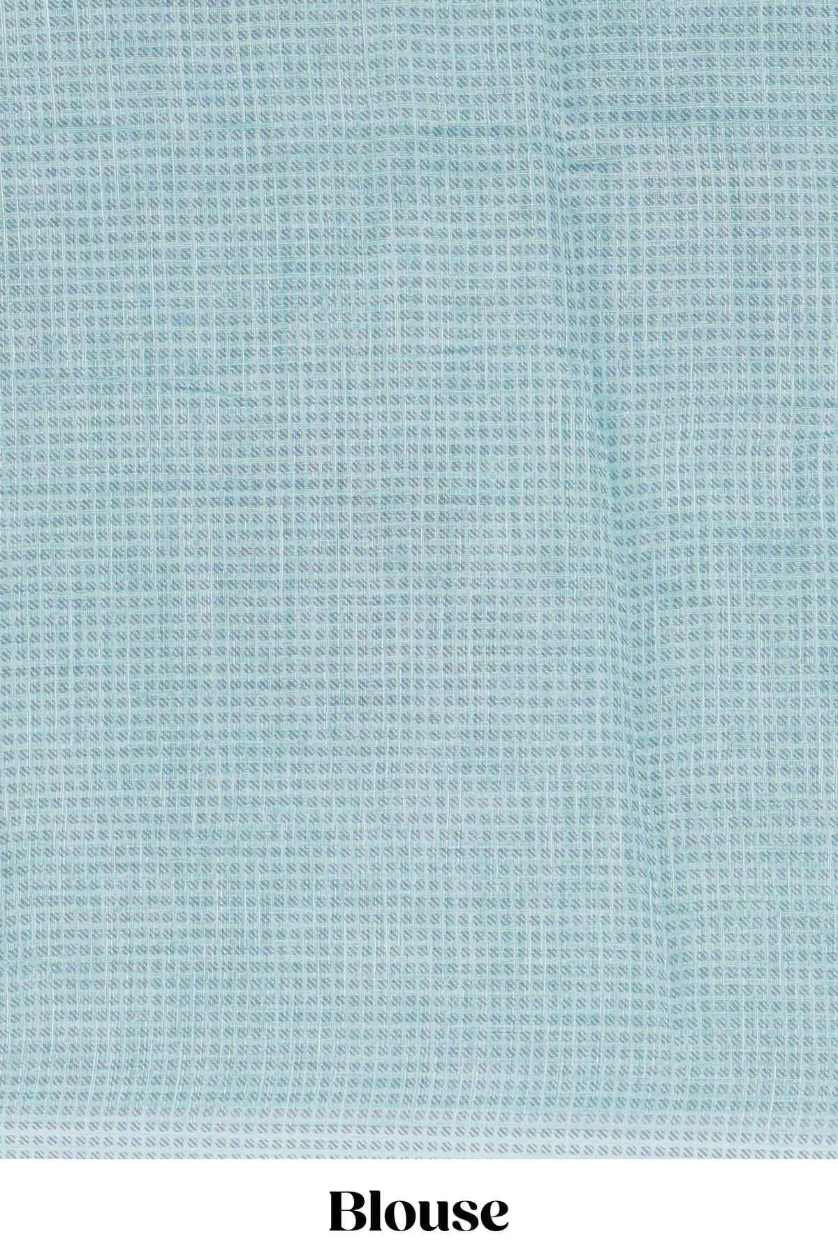 Pastel blue linen saree tree motifs and tiny sequin with scalloped border and matching blouse