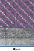 Pink colour linen cotton saree with zari striped body and contrast border with geometric pallu along with contrast blouse