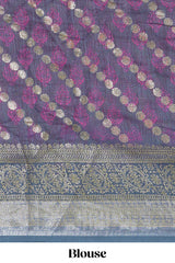 Pink colour linen cotton saree with zari striped body and contrast border with geometric pallu along with contrast blouse