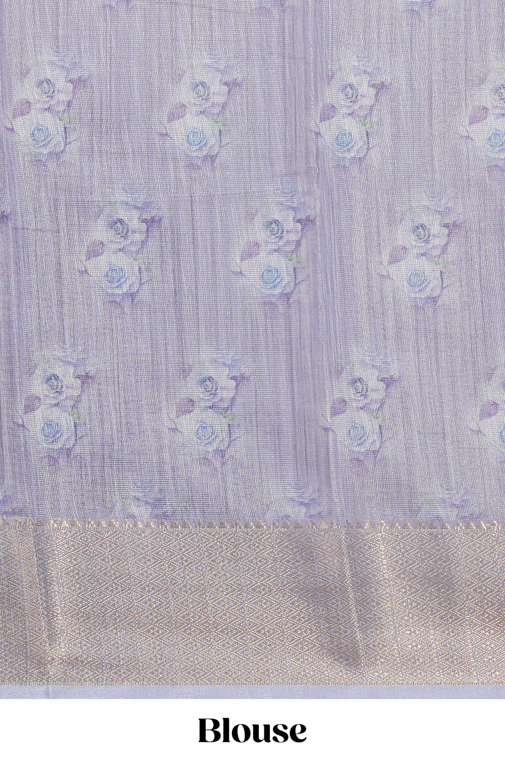 Ivory Floral printed linen cotton saree with contrast zari  border and self pallu along with contrast blouse