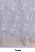Ivory Floral printed linen cotton saree with contrast zari  border and self pallu along with contrast blouse