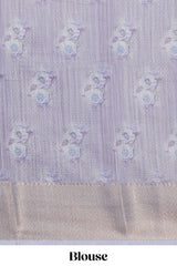 Ivory Floral printed linen cotton saree with contrast zariborder and self pallu along with contrast blouse
