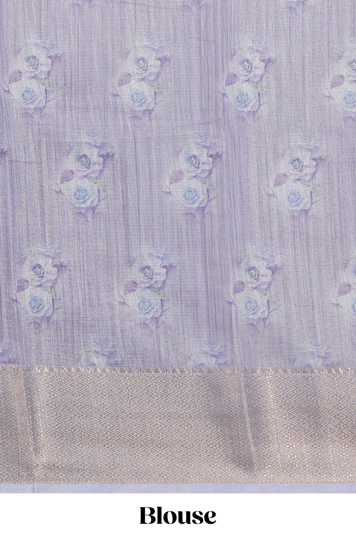 Ivory Floral printed linen cotton saree with contrast zari  border and self pallu along with contrast blouse