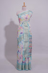 Ivory Floral linen cotton saree with contrast zariborder and self pallu along with contrast blouse