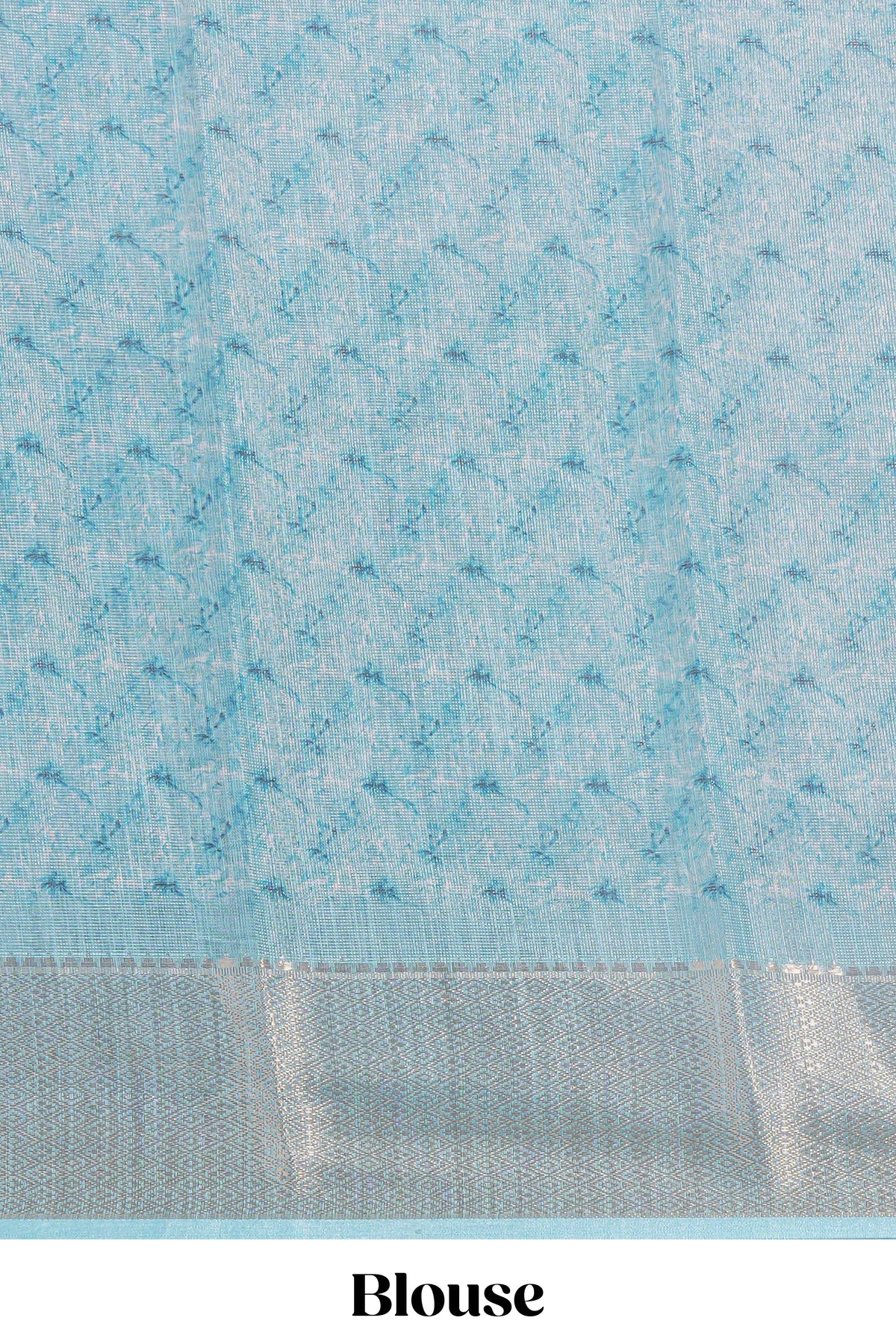 Ivory Floral linen cotton saree with contrast zari  border and self pallu along with contrast blouse