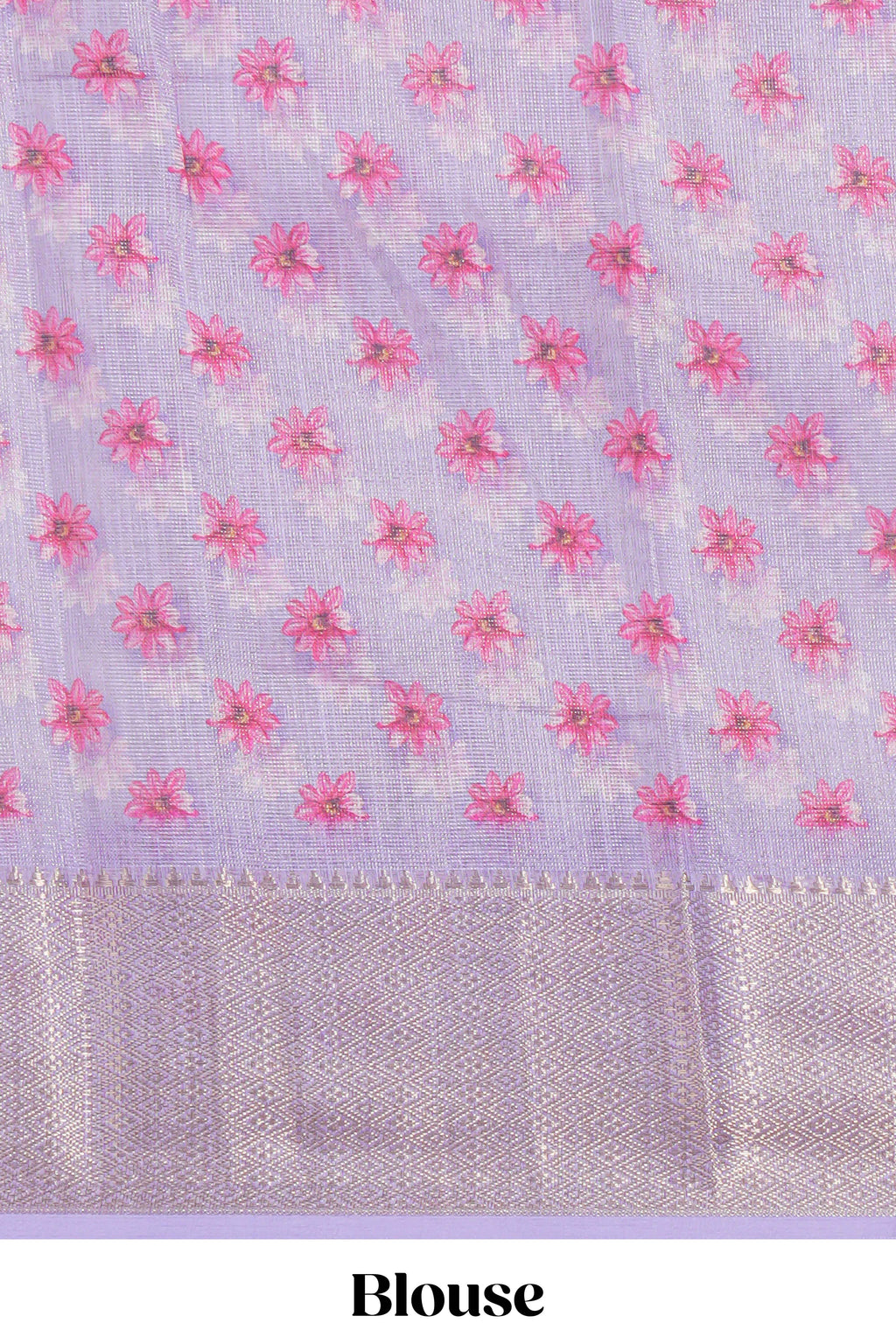 White Floral printed linen cotton saree with contrast zari  border and self pallu along with matching blouse