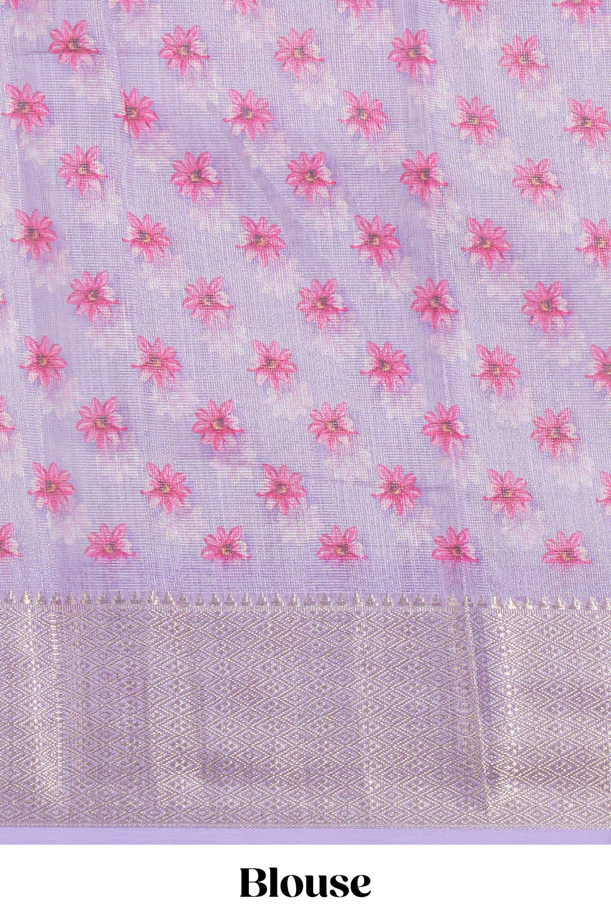 White Floral printed linen cotton saree with contrast zari  border and self pallu along with matching blouse