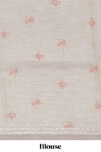 Soft olive green Floral printed linen cotton saree with contrast zari  border and self pallu along with matching blouse