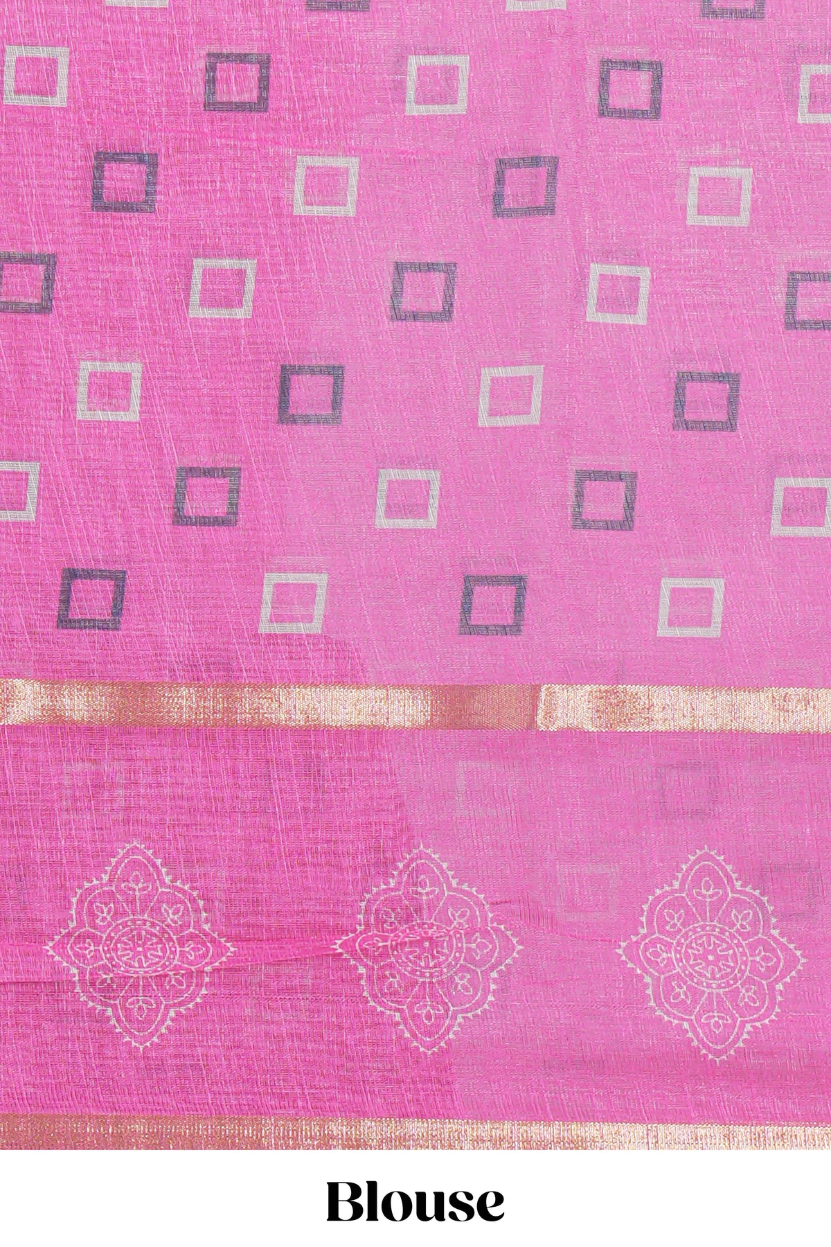 Checked linen saree with contrast border and pallu along with contrast printed blouse