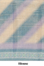 Beige colour linen cotton saree with geometric design body and contrast sea green border with geometric pallu along with matching blouse