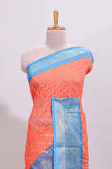 Orange color circle motifs linen cotton saree with contrast border and matching blouse