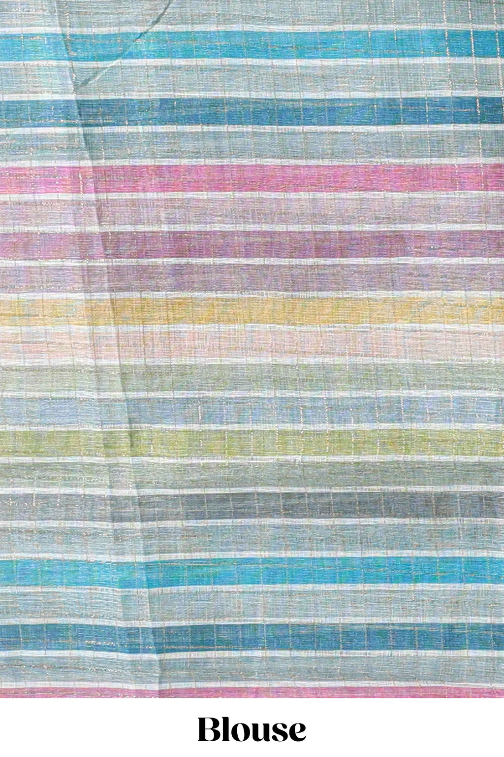 Green zari checked design linen cotton saree with contrast multi color border and blouse