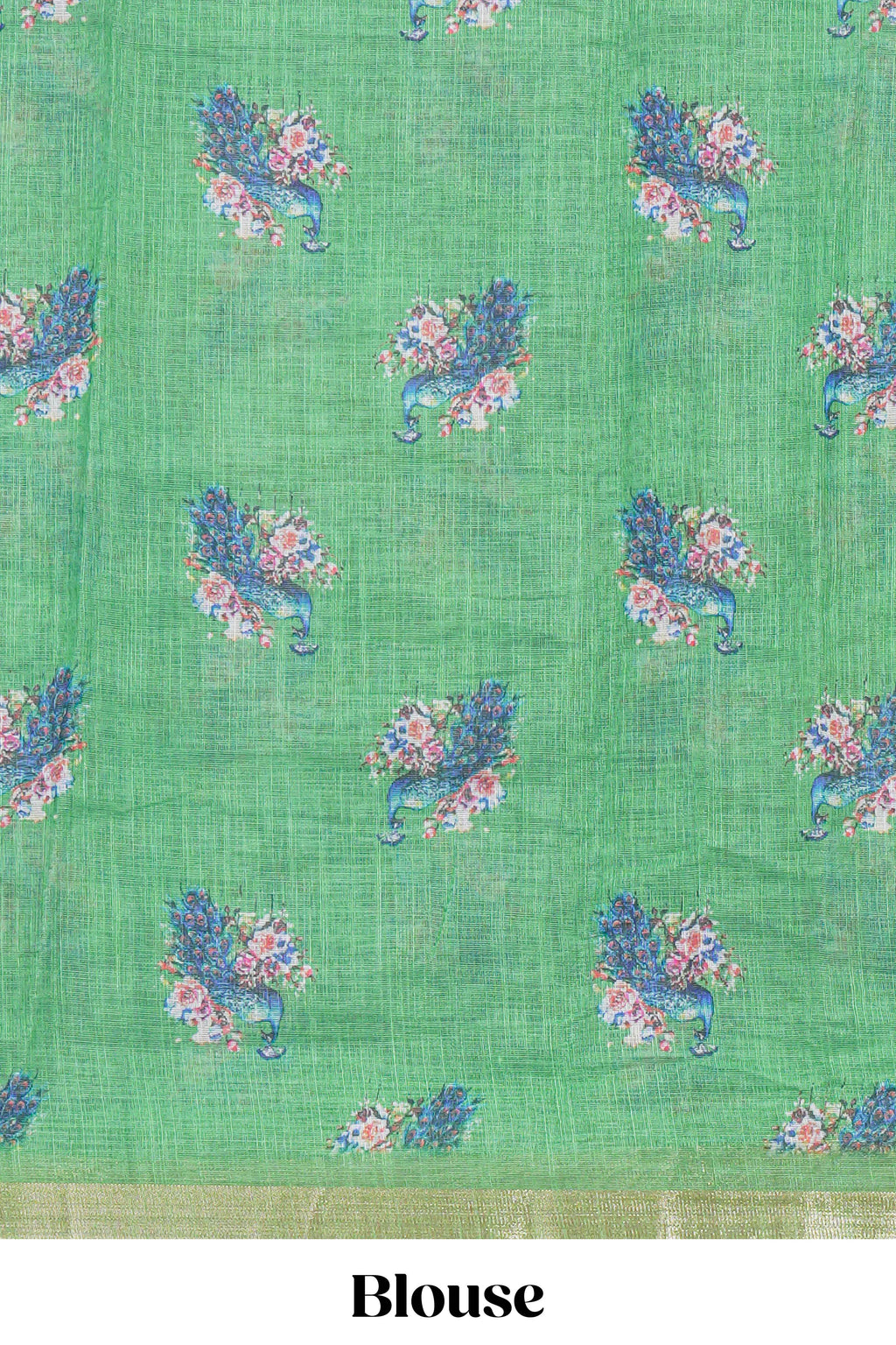 Purple peacock motifs linen cotton saree with contrast border and blouse