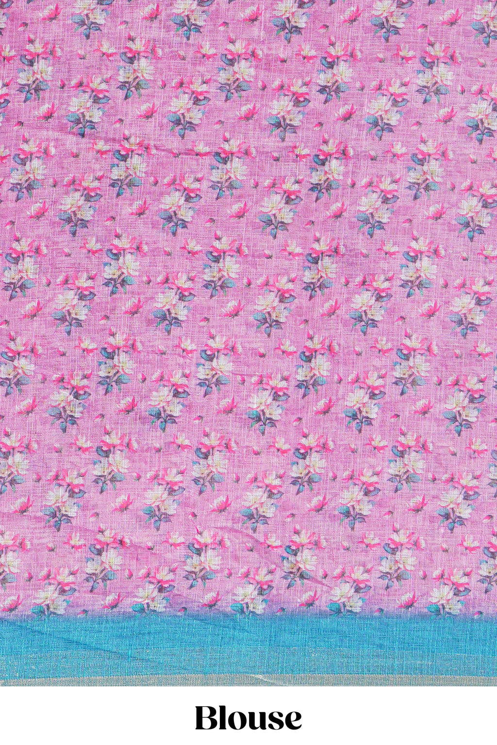 Pink floral designed linen cotton saree with contrast border and matching blouse