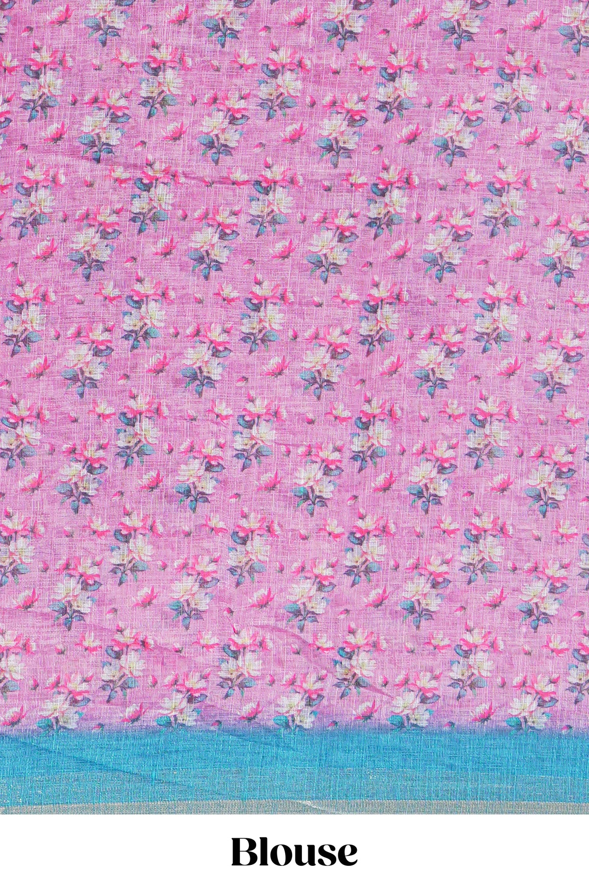 Pink floral designed linen cotton saree with contrast border and matching blouse