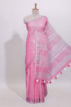 Pink butta designed linen cotton saree with self border and matching blouse