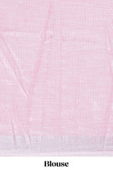 Pink butta designed linen cotton saree with self border and matching blouse