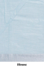 Blue zari butta designed linen cotton saree with self border and matching blouse