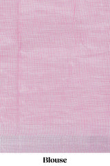 Pink floral designed linen cotton saree with self border and matching blouse