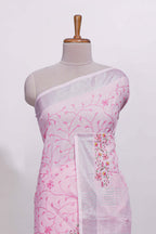Light pink floral designed linen cotton saree with self border and matching blouse