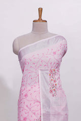 Light pink floral designed linen cotton saree with self border and matching blouse