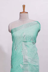 Mint green butta designed linen cotton saree with self zari border and matching blouse