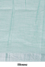 Mint green butta designed linen cotton saree with self zari border and matching blouse