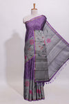 Purple geometric designed linen cotton saree with contrast border and blouse