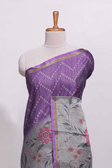 Purple geometric designed linen cotton saree with contrast border and blouse