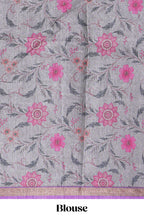 Purple geometric designed linen cotton saree with contrast border and blouse