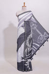 Black and white unique designed linen cotton saree with contrast border and blouse