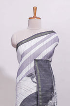 Black and white unique designed linen cotton saree with contrast border and blouse